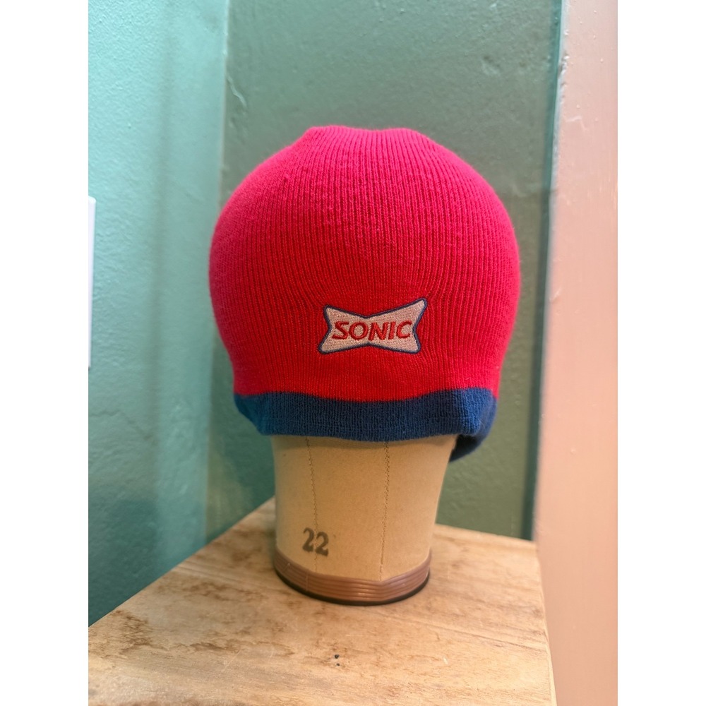 Sonic Drive In Red and Blue Knit Winter Costume Work Career Beanie Cap